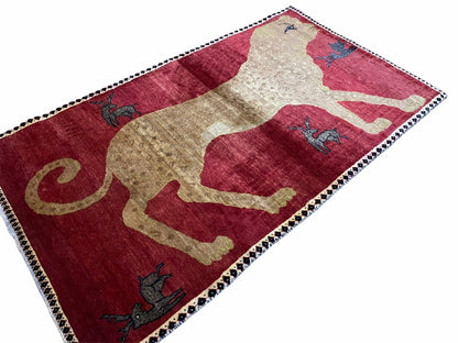 Leopard Print Wool Rug 3.5 By 6 Feet Hand Knotted Vintage Quality Handmade Red Tribal Area Rug