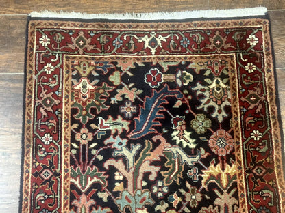 Indo Persian Runner Rug 2.7 x 13, Navy Blue and Red, Allover Floral, Wool, 13ft Runner