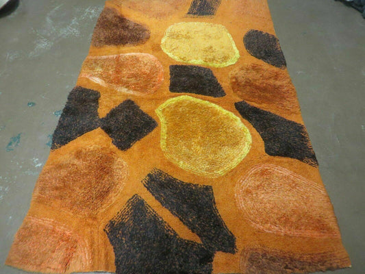 Handmade Wool Hooked Rug Abstract Modern Design 44 By 70 Inches From 1970s