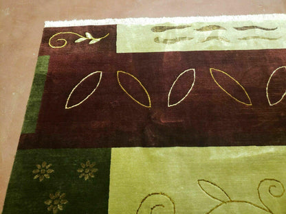 Tibetan Nepal Wool And Silk Rug 6x9 Modern Handmade Decorative Abstract Gold