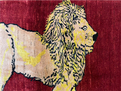 Handmade Wool Rug 3x5 Hand Knotted Lion Design With Veggy Dyes New Vintage