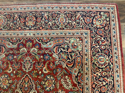 Persian Kashan Rug 4x7 Vintage Red Floral Medallion Handwoven Wool