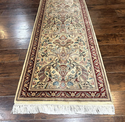 Pakistani Runner Rug 2.8 x 14, Pak Persian Hallway Rug, Cream Color