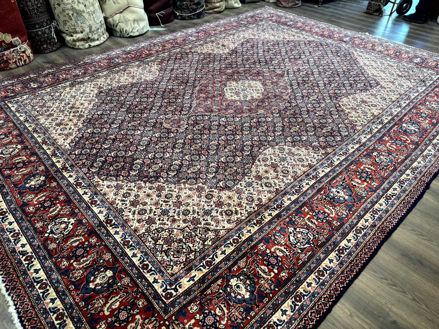 Persian Tabriz Rug 11x14 Navy Blue Herati Wool Carpet
