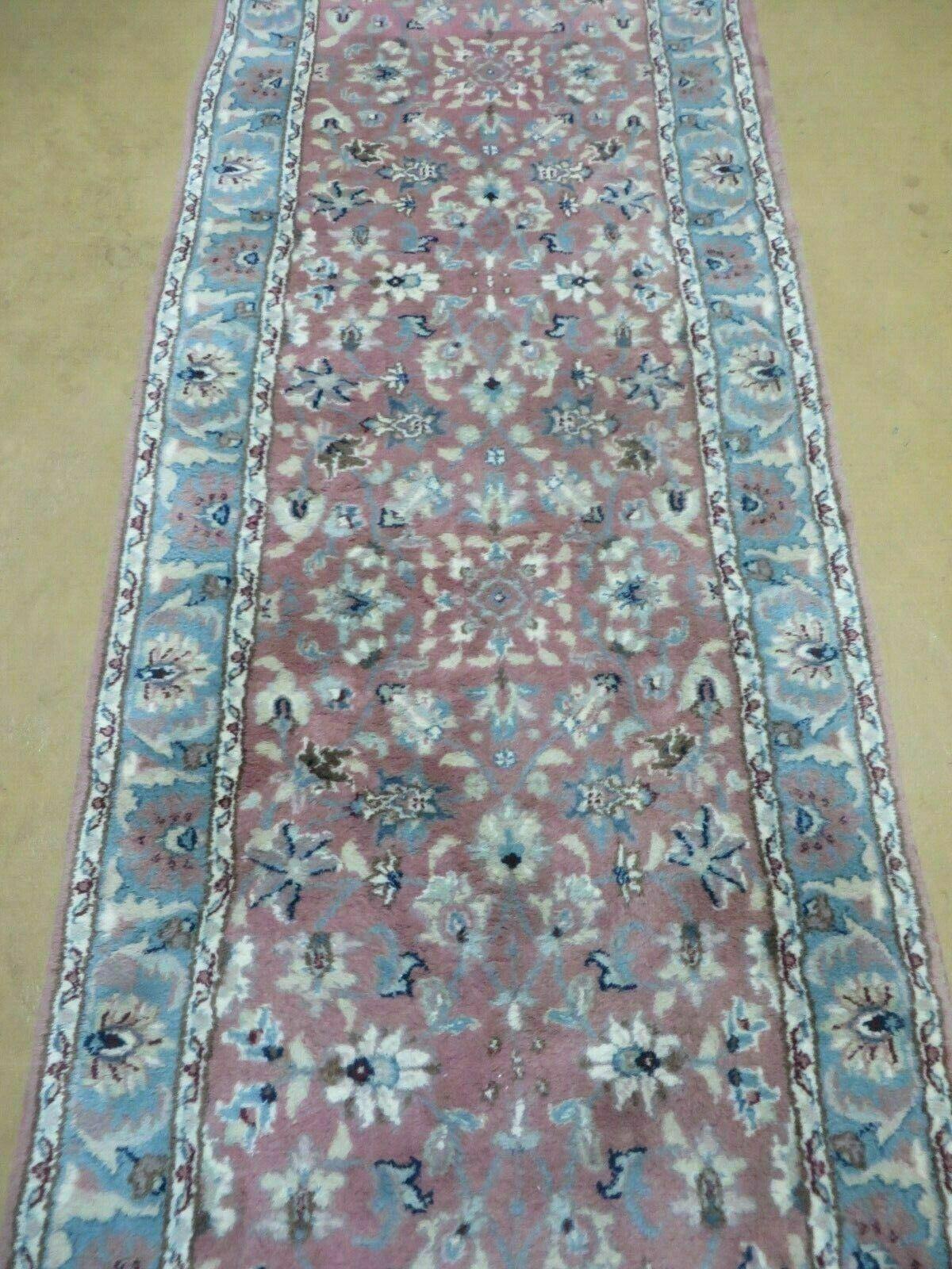 2' 8" X 12' Vintage Handmade India Floral Wool Runner Rug Nice