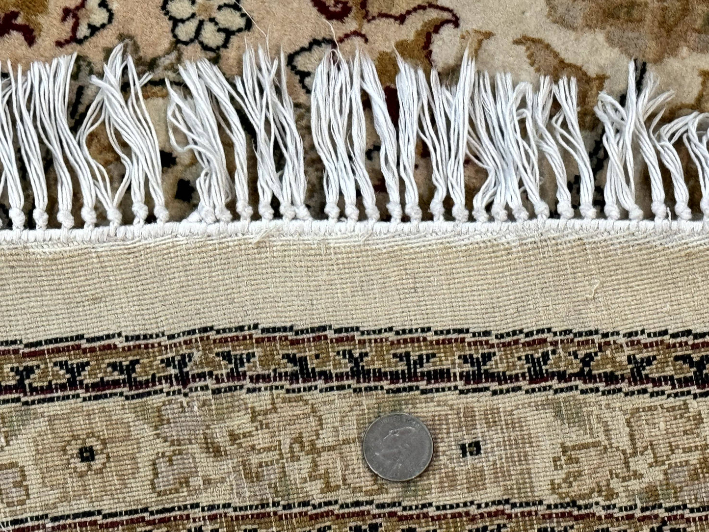 Round Pak Persian Rug 8x8, Vintage Handmade Wool Traditional Carpet, Beige Dark Red, Fine 270 KPSI