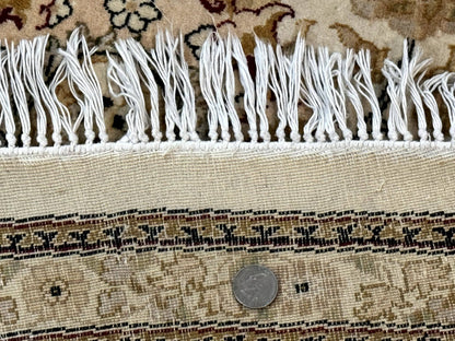 Round Pak Persian Rug 8x8, Vintage Handmade Wool Traditional Carpet, Beige Dark Red, Fine 270 KPSI