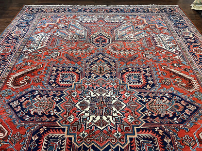 Antique Persian Heriz Rug – 11x16 Palace Size, Geometric Medallion, 1920s