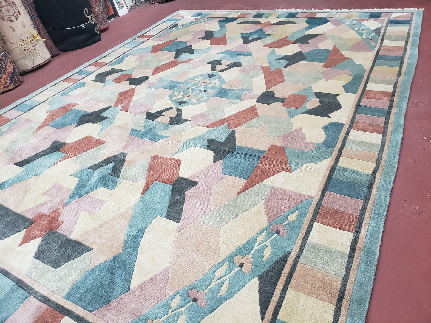 Nepalese Hand Knotted Wool Area Rug 8x11 Contemporary Multicolor Modern Carpet