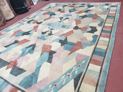 Nepalese Hand Knotted Wool Area Rug 8x11 Contemporary Multicolor Modern Carpet