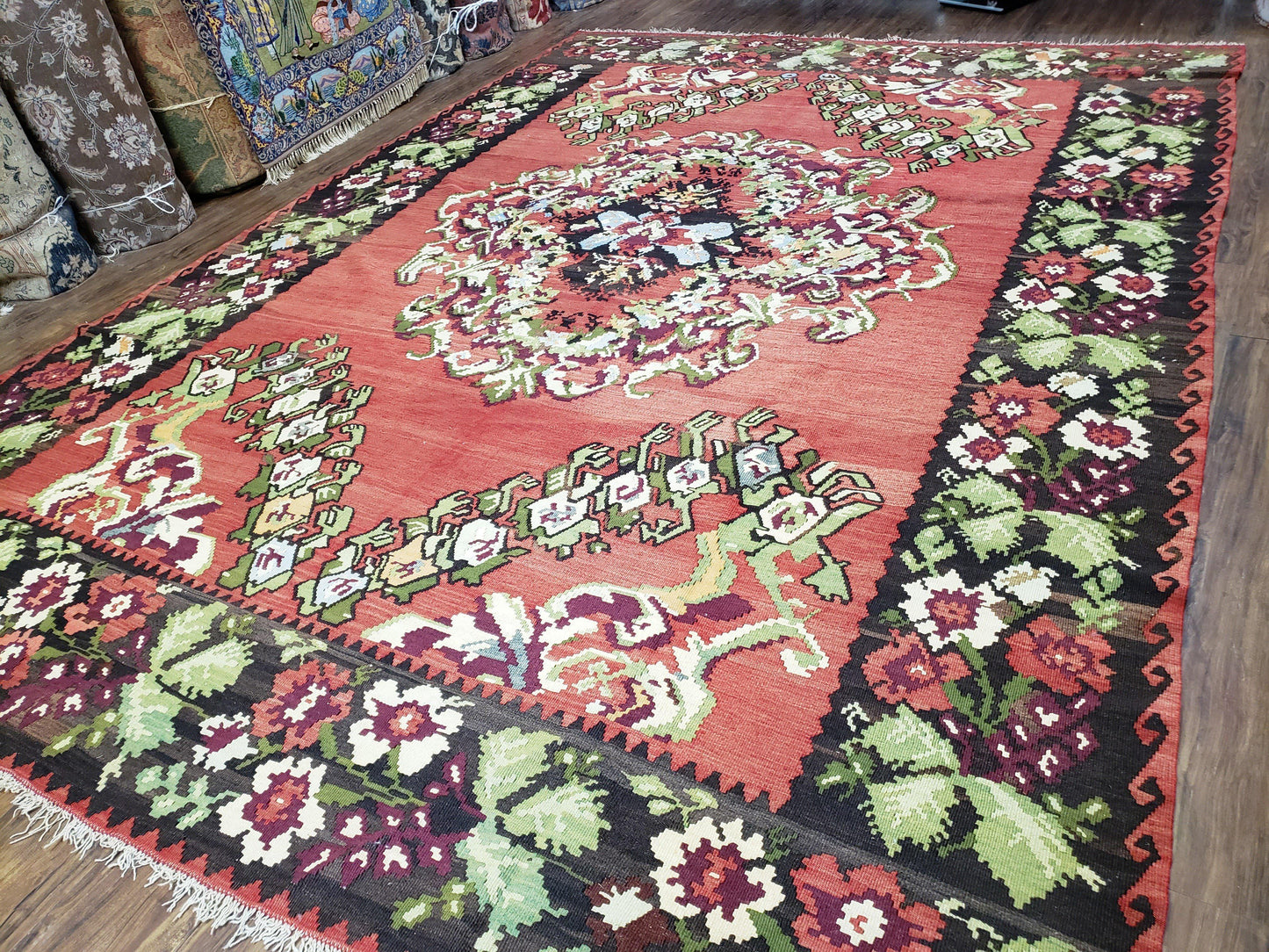 Karabakh Rug 8x11 Hand Woven Kilim Carpet Vintage Antique Wool Red Black Living Room