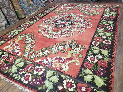 Karabakh Rug 8x11 Hand Woven Kilim Carpet Vintage Antique Wool Red Black Living Room