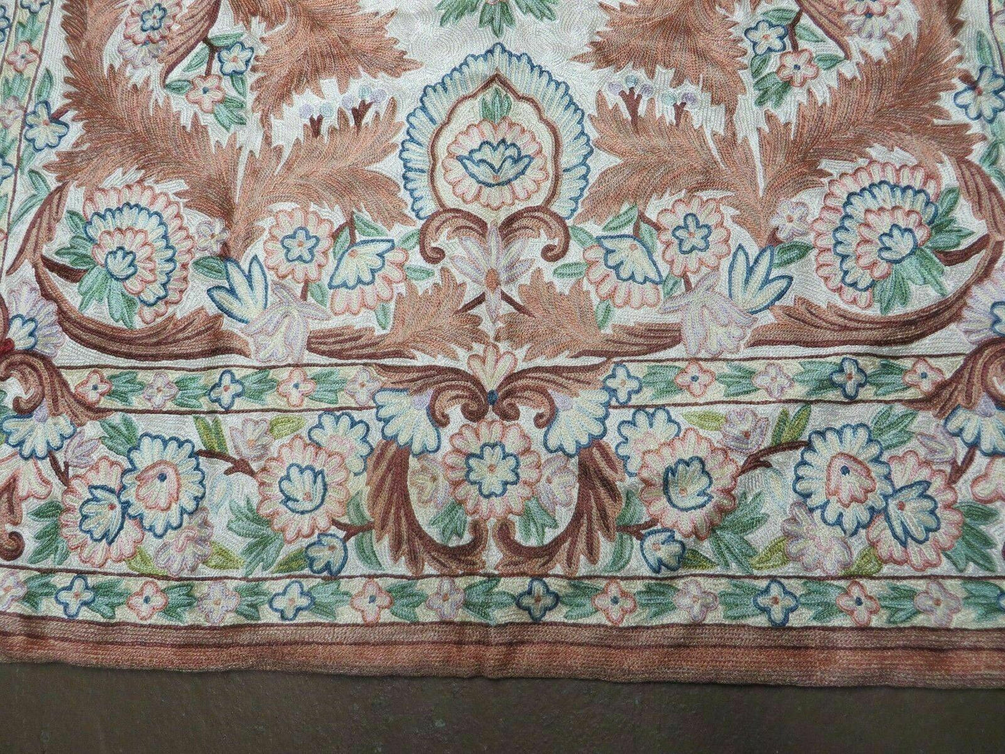 Vintage Hand Stitched Silk On Cotton Rug From India Floral Pattern 46 By 72 Inches