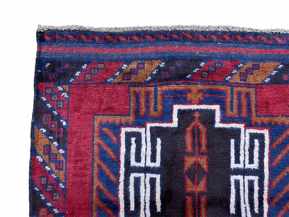 Vintage Handmade Balouchi Rug Wool Tribal Afghan Area Rug Red Beige