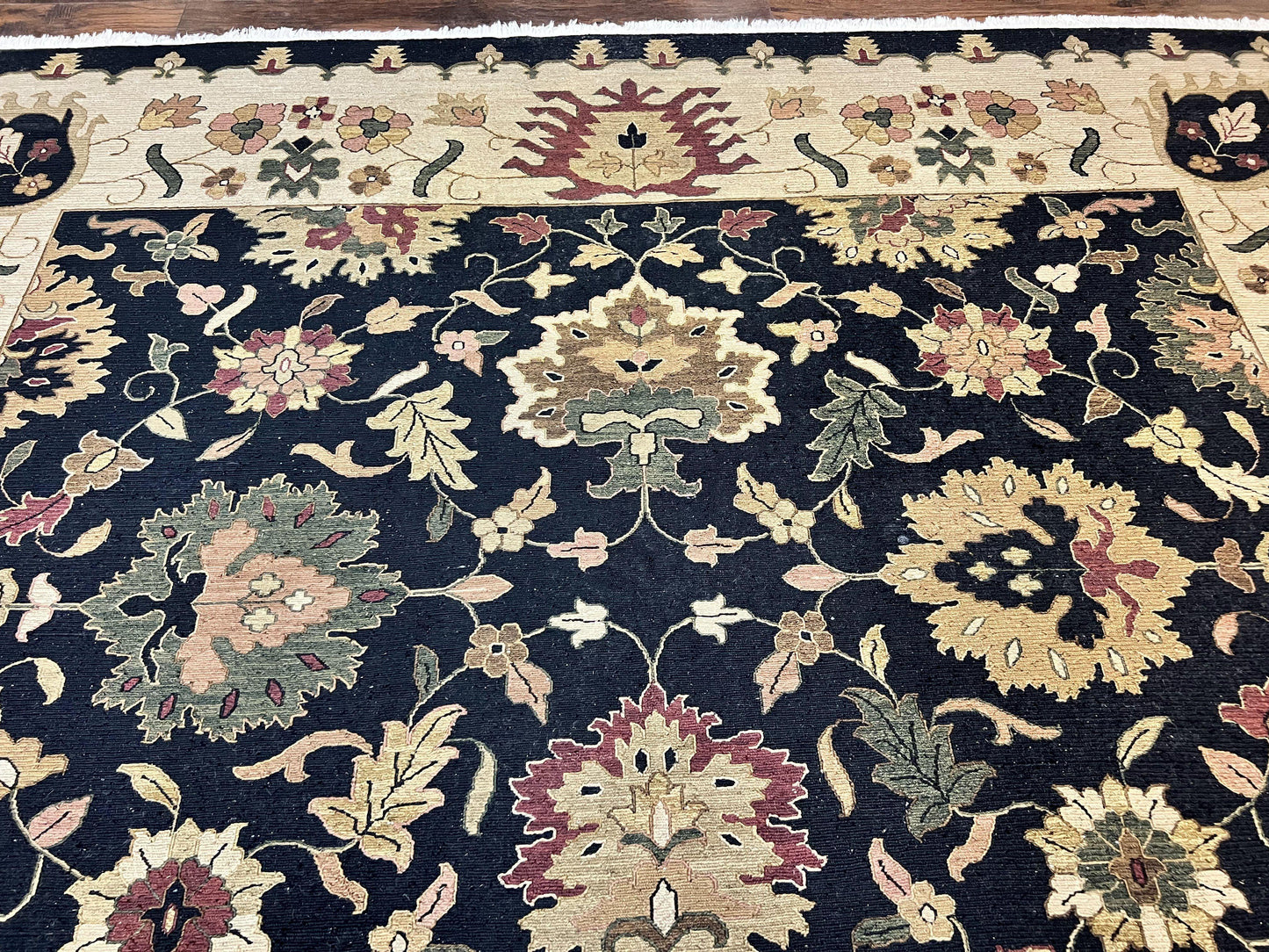Indo Persian Wool Rug 10x14 Handmade Mahal Flatweave Floral Carpet