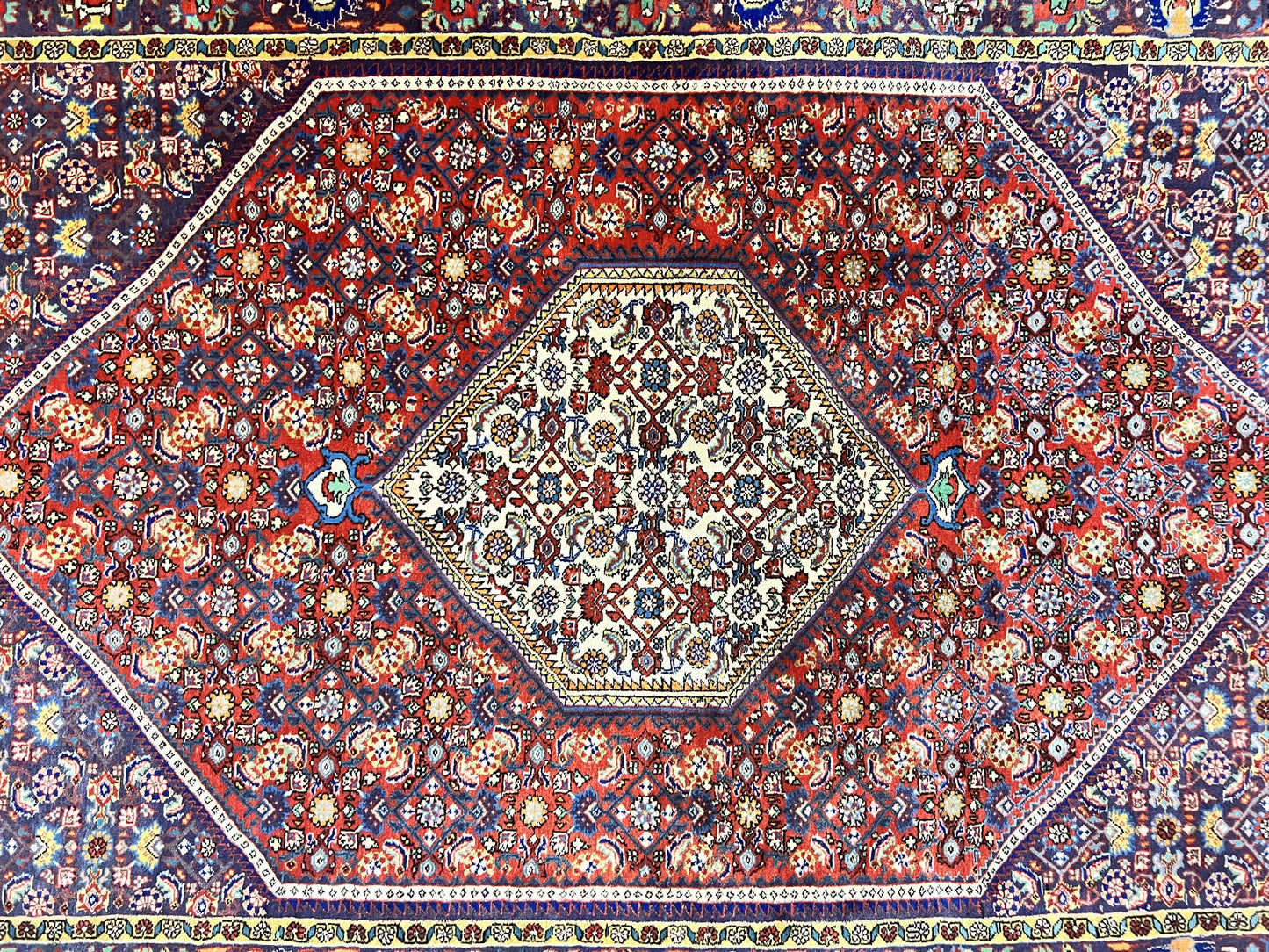 Persian Bidjar Rug 4x6 Handmade Wool Oriental Carpet With Herati Mahi Pattern Vintage Red