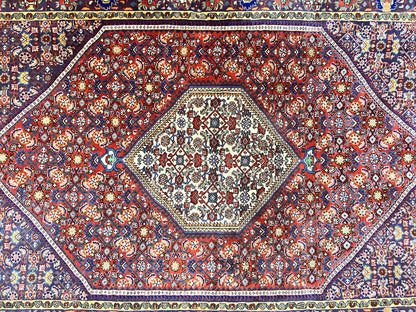 Persian Bidjar Rug 4x6 Handmade Wool Oriental Carpet With Herati Mahi Pattern Vintage Red