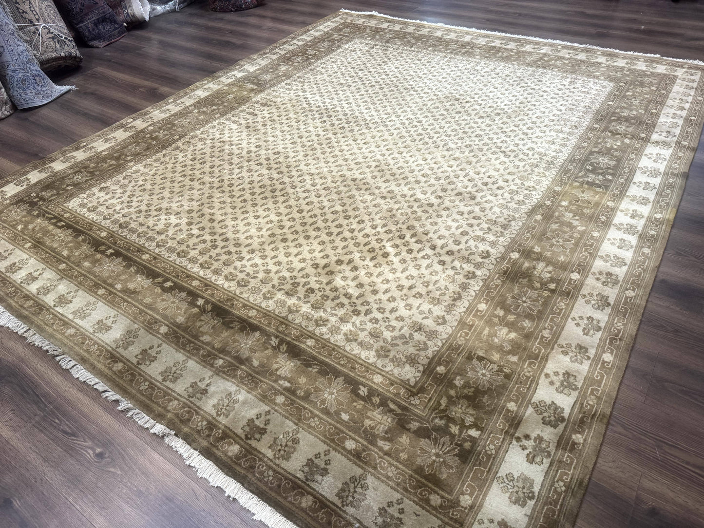 Indo Persian Rug, Allover Pattern, Beige, Wool Handmade Carpet