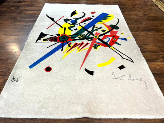 Danish Rya Shag Rug 6x9, EGE Axminster Carpet, Ivory, Modern Abstract Rug, Signed by Designer