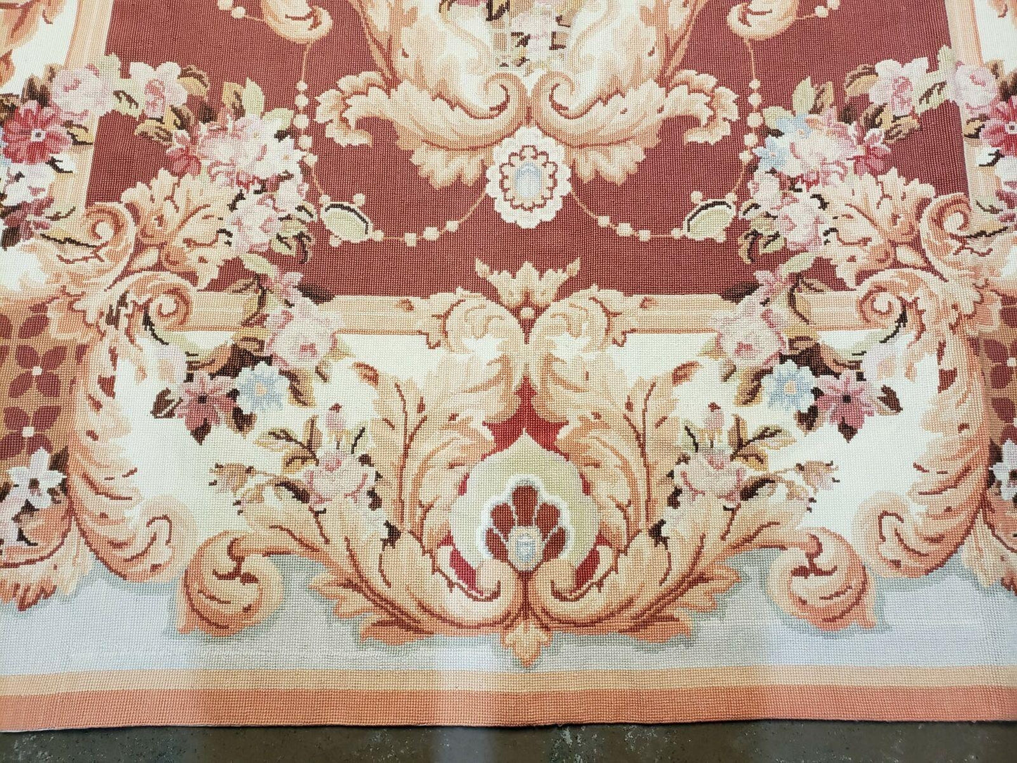 Vintage Chinese Needlepoint Wool Rug Flat Weave 6 By 9 Ft Handmade 1980s