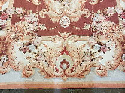 Vintage Chinese Needlepoint Wool Rug Flat Weave 6 By 9 Ft Handmade 1980s