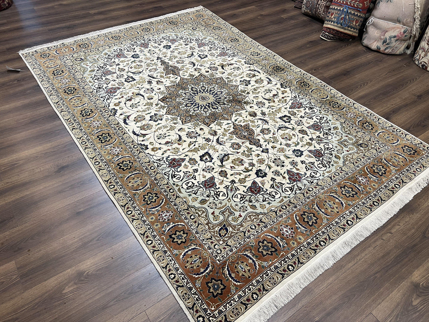 Hand Knotted Persian Tabriz Rug 7x10 Floral Medallion Ivory