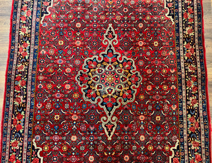 Antique Persian Rug 5x7, Red, Fine 260 KPSI, Bidjar Carpet