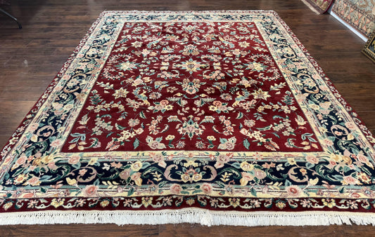 Indo Persian Rug 8x10 Handmade Wool With Floral Bird Pictorials In Maroon And Navy