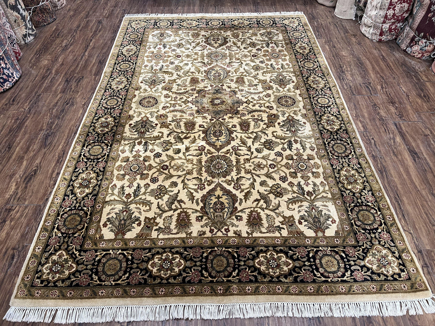 Indo Mahal Rug 6x9 Hand Knotted Wool Vintage Indian Floral Carpet In Living Room