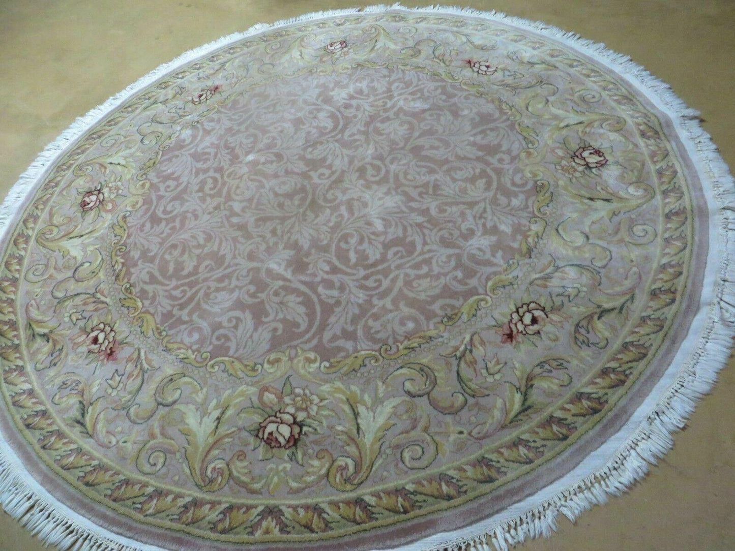 Round Handmade Chinese Floral Silk Wool Rug Oriental Carpet 6 Foot Size