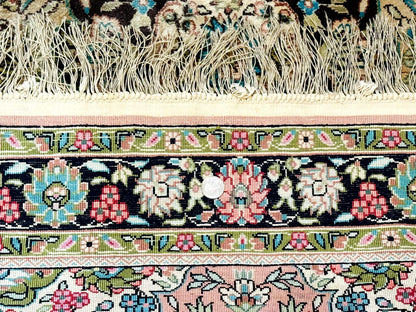 Kashmiri Silk Rug Indian Hand Knotted 3x5 Floral Medallion 200 KPSI