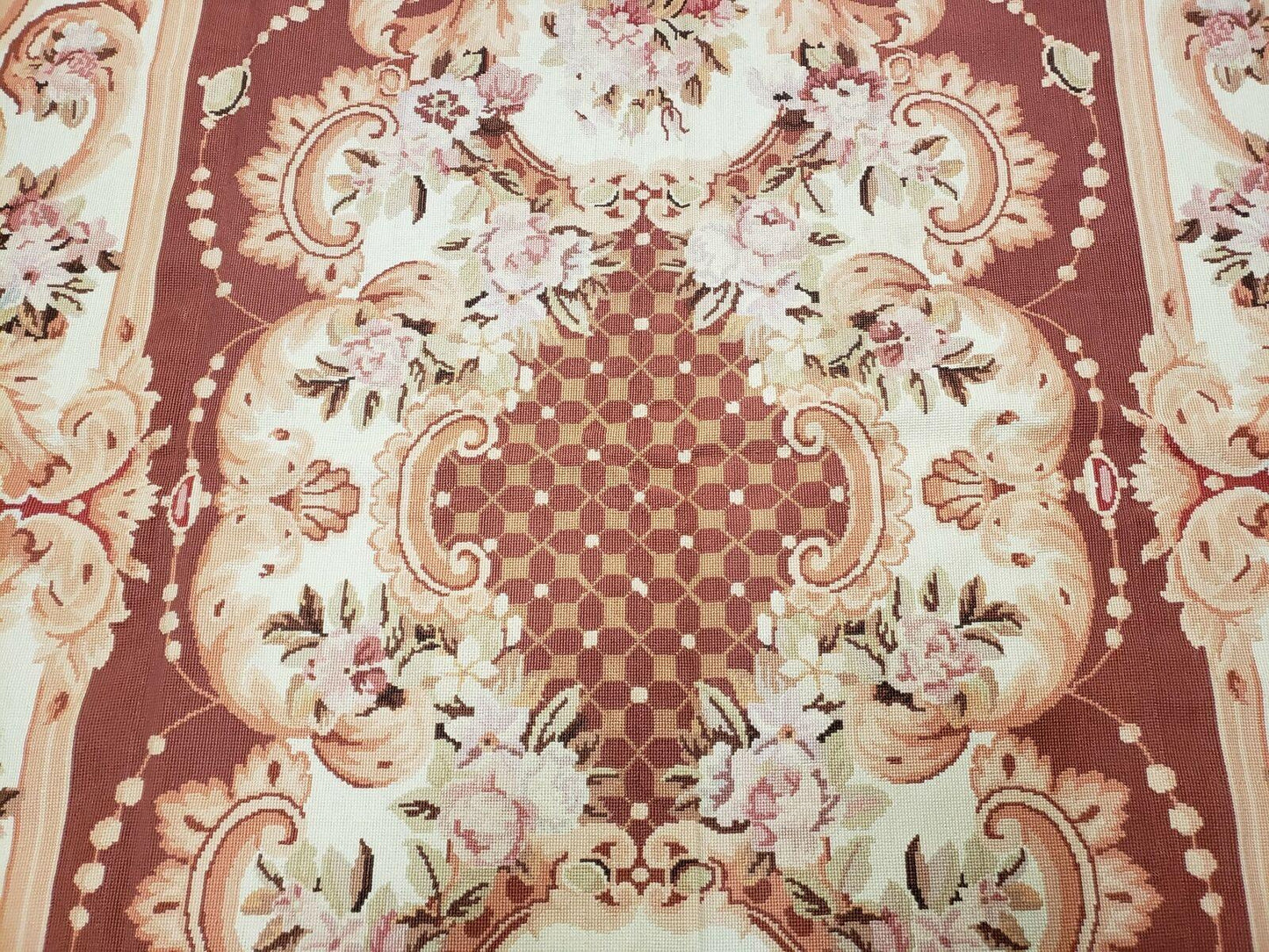 Vintage Chinese Needlepoint Wool Rug Flat Weave 6 By 9 Ft Handmade 1980s