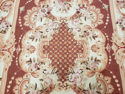 Vintage Chinese Needlepoint Wool Rug Flat Weave 6 By 9 Ft Handmade 1980s