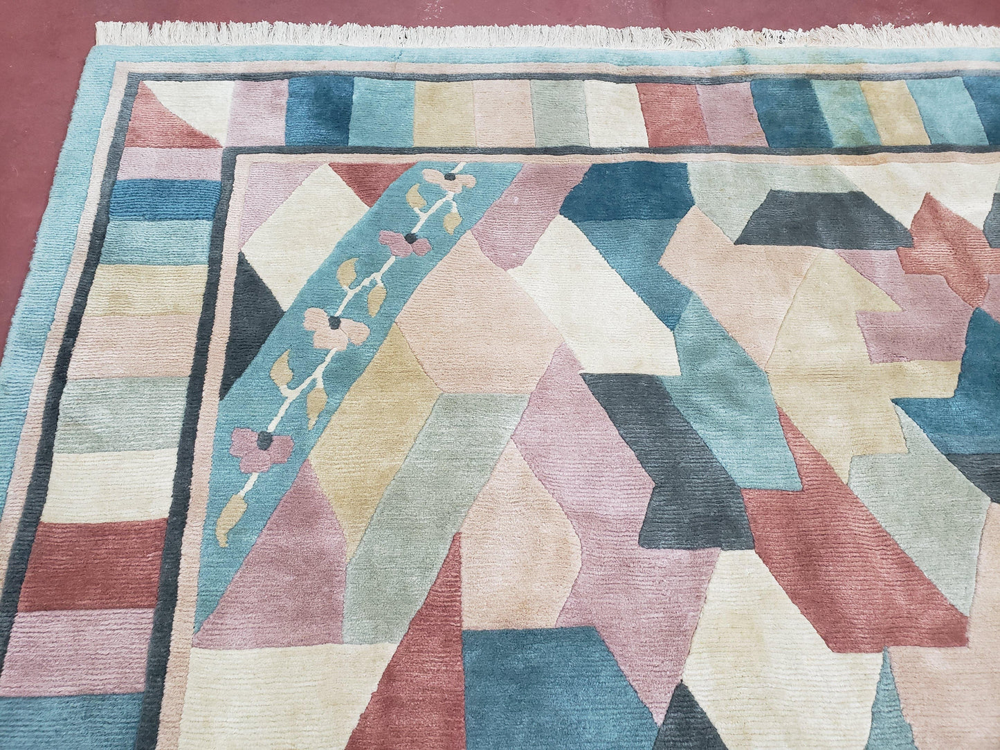 Nepalese Hand Knotted Wool Area Rug 8x11 Contemporary Multicolor Modern Carpet