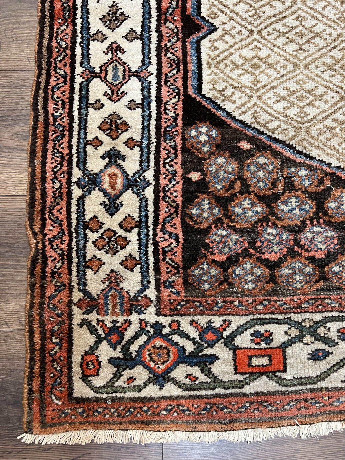 Rare Persian Tribal Runner Rug 3.5 x 10, Sarab Serab Kalegy Carpet, Antique 1920s Collectible Geometric Medallion Oriental Wool Runner, Hand Knotted, Camel Hair Color