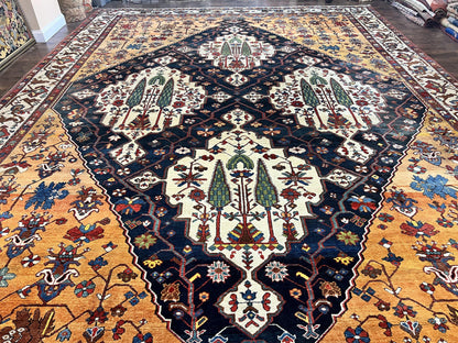 Antique Persian Bakhtiari Rug 14x19 Hand Knotted Wool Carpet Rare Palace Size