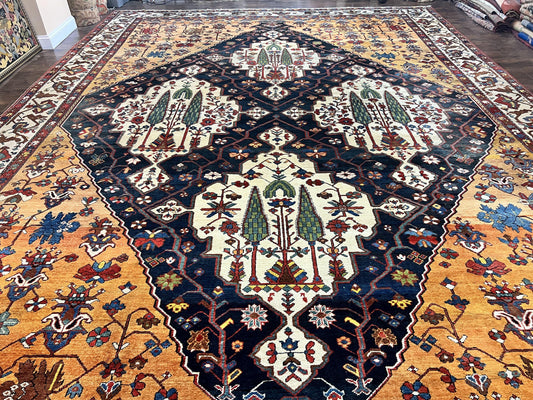 Antique Persian Bakhtiari Rug 14x19 Hand Knotted Wool Carpet Rare Palace Size