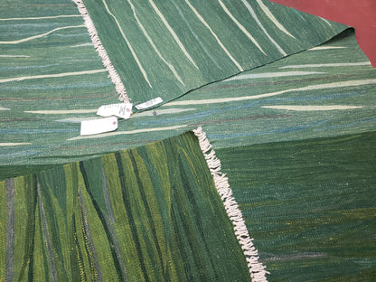Green Turkish Kilim Rug, 6x9 - 7x10 Rugs, Bird, Handmade New Area Rug, Wool, Bohemian Boho Decor, Hand Woven, Modern Abstract Flat Weave Rug