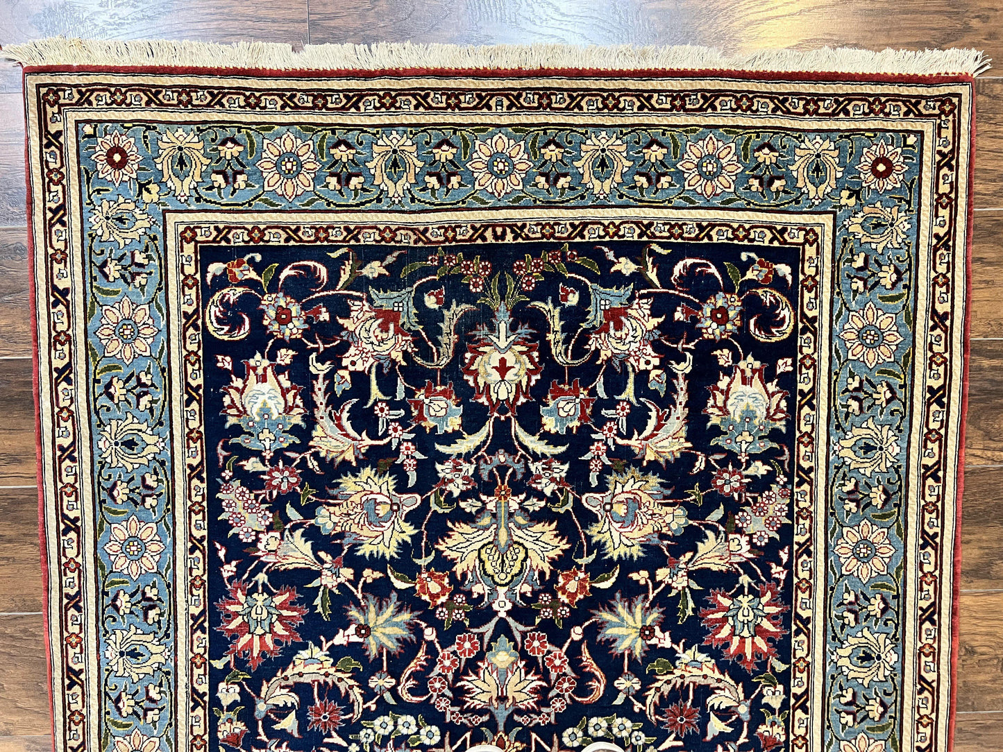 Blue Persian Rug Qum Hand Knotted Wool 5x7