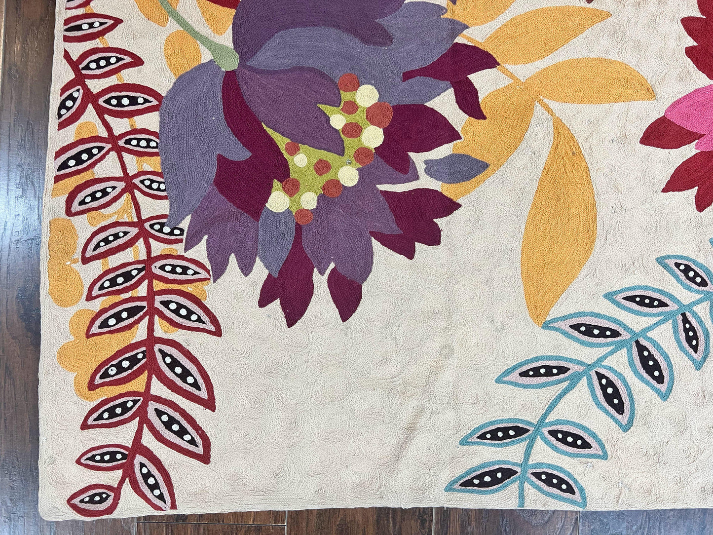 Indian Hand Stitched Rug 4x6, Floral, Silk, Large Floral Design