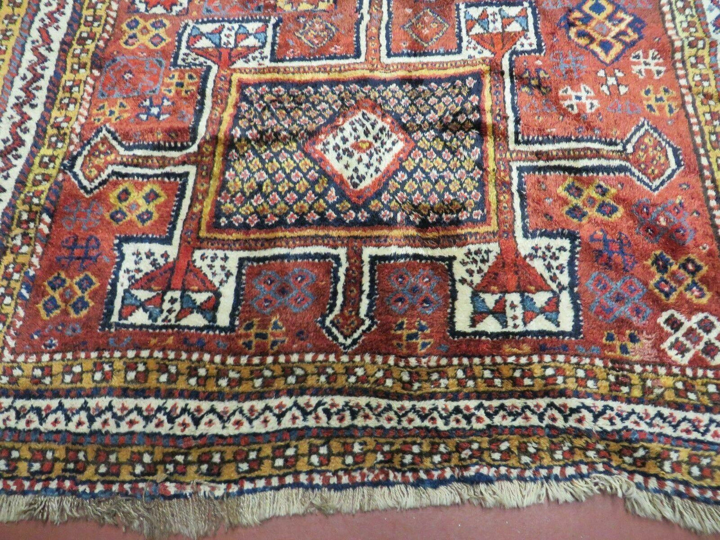Antique Moroccan Hand Knotted Runner Rug Three Foot Seven Inch By Eight Foot Nine Inch Red Tribal Geometric