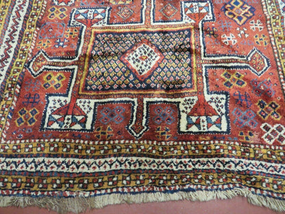Antique Moroccan Hand Knotted Runner Rug Three Foot Seven Inch By Eight Foot Nine Inch Red Tribal Geometric
