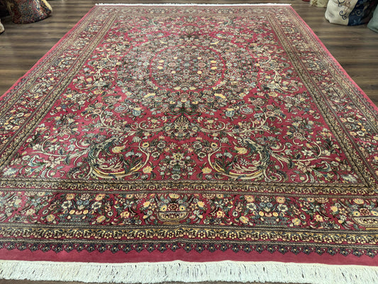 Sino Persian Rug 9x12 Hand Knotted Wool Floral Allover Rose Red 290 KPSI