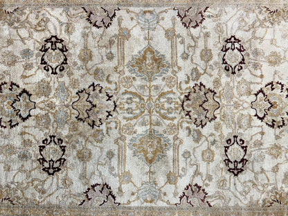 Peshawar Rug 5x7, Beige and Maroon, Vintage Handmade Wool Traditional Carpet 5 x 7 ft, Pakistani Rug, Agra Pattern, Very Fine 260 KPSI