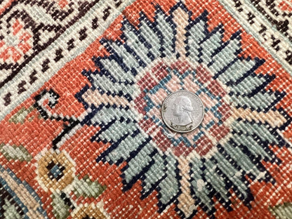 Silk Turkish Rug 5x7, Light Blue Silk Carpet, Floral Medallion, Turkish Kayseri Rug, Vintage Handmade Oriental Rug