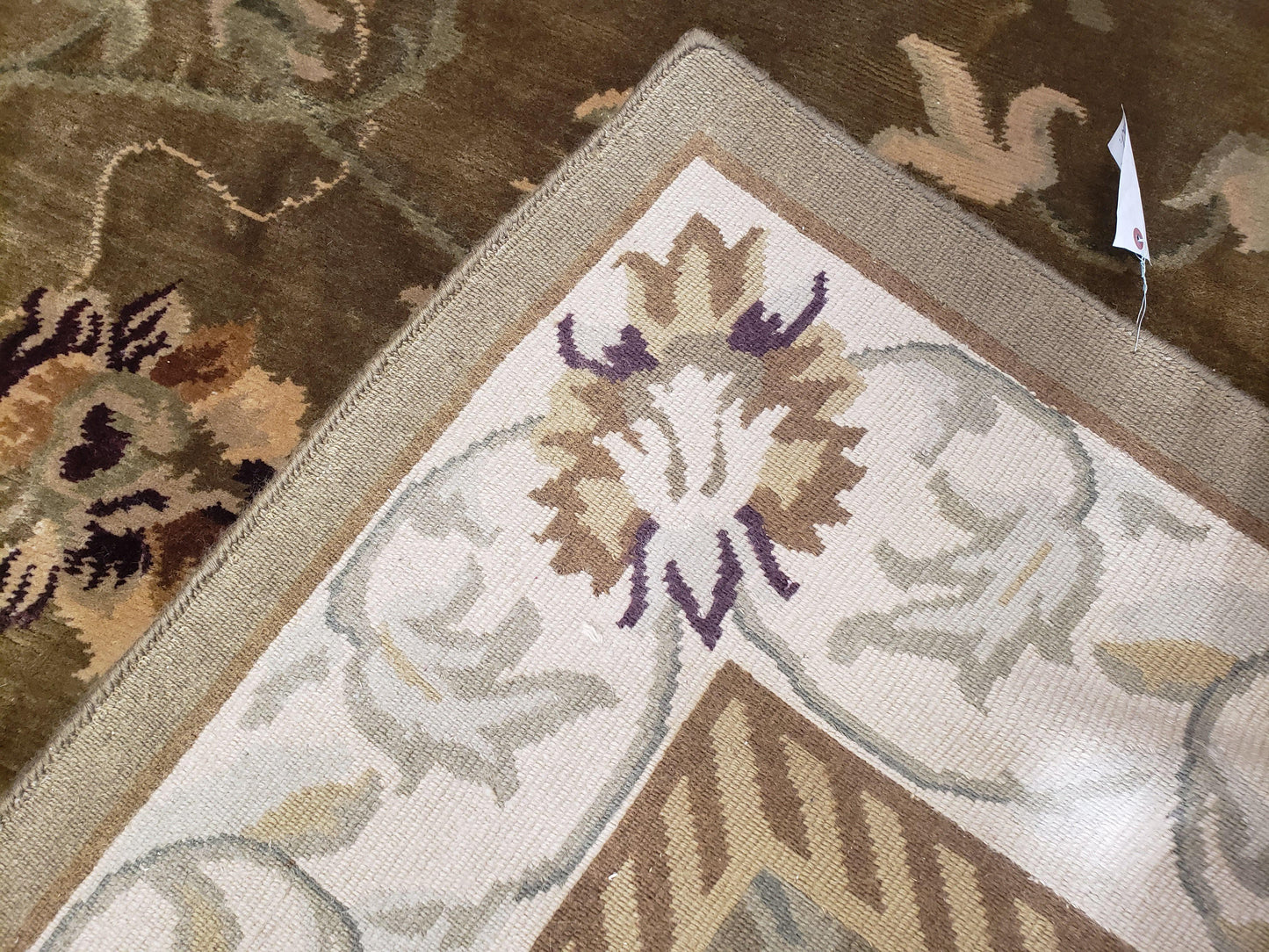 Premium Tibetan Wool Rug 8x10 Hand Knotted Green Beige Floral Area Rug