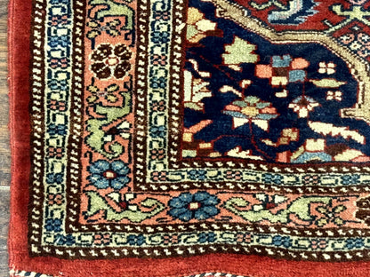 Persian Bidjar Rug 2.7 x 4, Red and Navy Blue, Small Persian Area Rug, Semi Antique