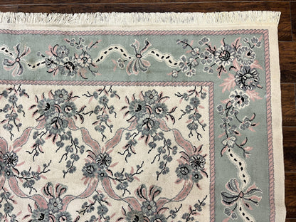 Power Loomed Wool Rug 8x11 Ivory Green Floral Belgium Crafted