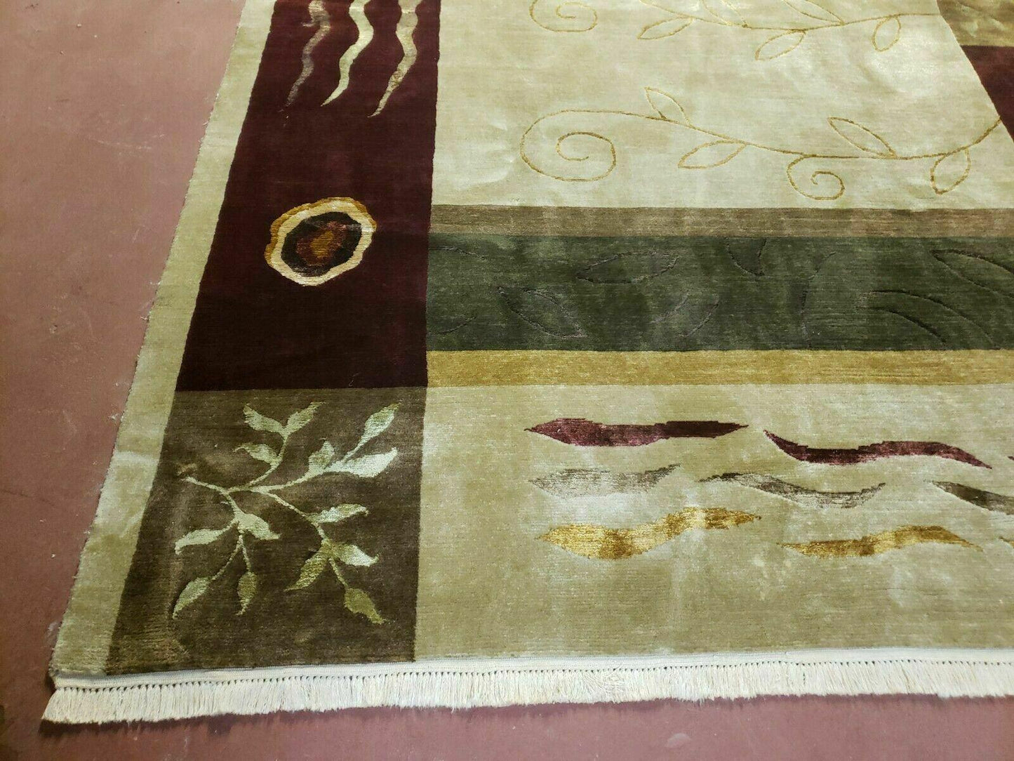 Tibetan Nepal Wool And Silk Rug 6x9 Modern Handmade Decorative Abstract Gold