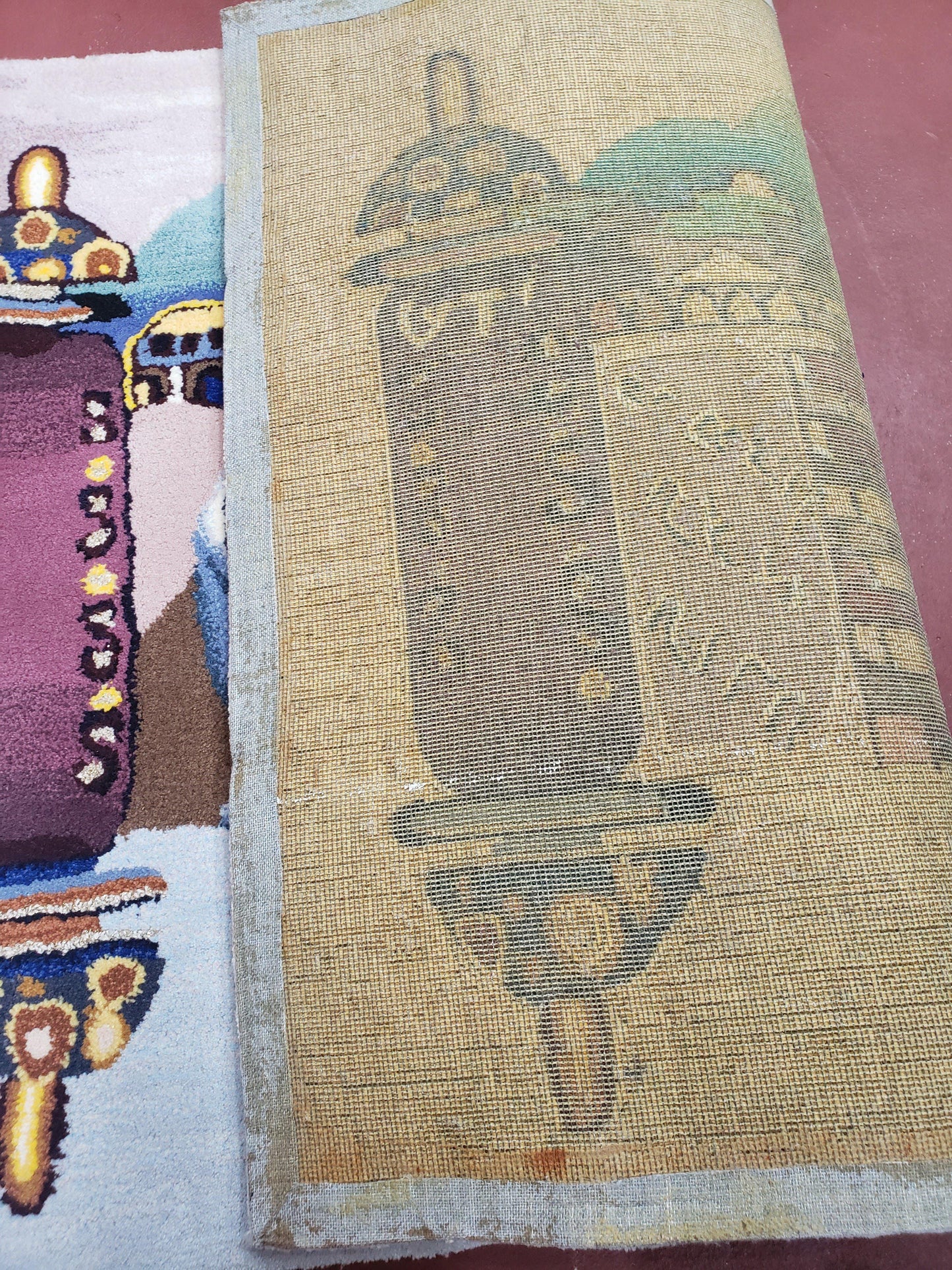 Vintage Judaica Pictorial Rug 3x5, Wool Hand-Tufted Israeli Signed Rug, Jerusalem Rug, Star of David Torah Scroll Verses, Chanuka Gift